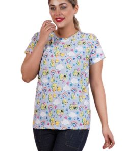 تیشرت رنانه پنبه لاکرا تمام چاپ طرح H&M