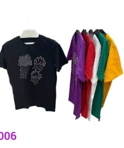 تیشرت تمام پنبه مروارید و نگین کار شده طرح ابر و بارون