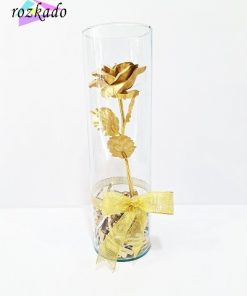 شیشه گل رز طلایی پاپیون دار