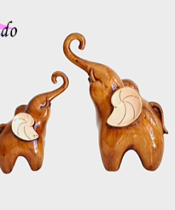 مجسمه دکوراتیو پلی‌استر فیل مادر و بچه طرح چوب