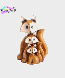 ست مجسمه دکوراتیو پلی‌استر روباه خانواده سه‌سایز طرح چوب