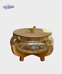 آجیل خوری شیشه ای با پایه چوبی
